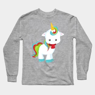 Christmas Unicorn, Cute Unicorn, Scarf, New Year Long Sleeve T-Shirt